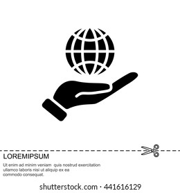 Web icon. Globe in hand.