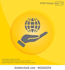 Web icon. Globe in hand.
