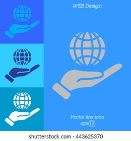 Web icon. Globe in hand.