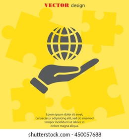 Web icon. Globe in hand.