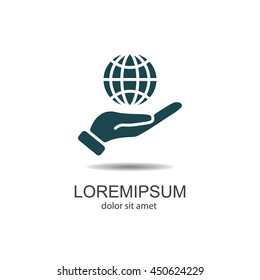 Web icon. Globe in hand.