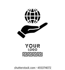 Web icon. Globe in hand.