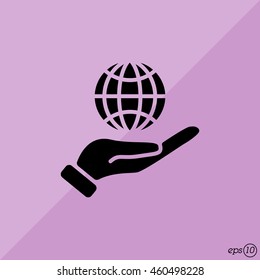 Web icon. Globe in hand.