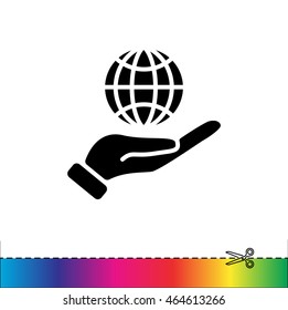 Web icon. Globe in hand.