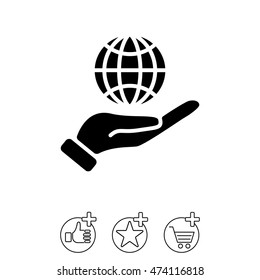 Web icon. Globe in hand.