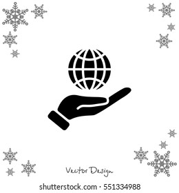 Web icon. Globe in hand.