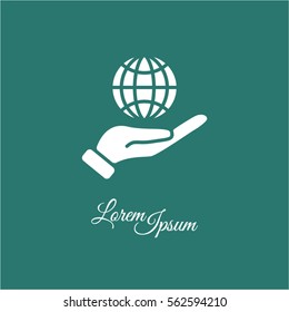 Web icon. Globe in hand.