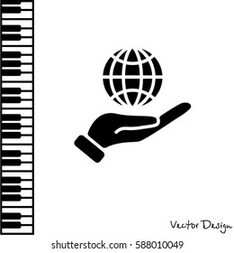 Web icon. Globe in hand.