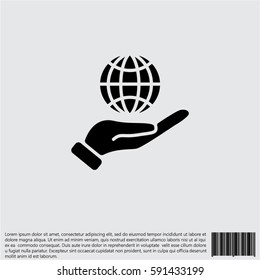 Web icon. Globe in hand.