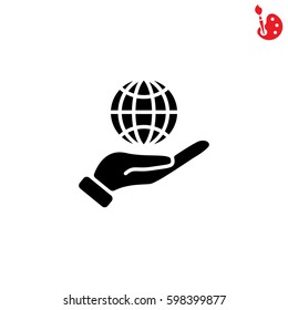 Web icon. Globe in hand.