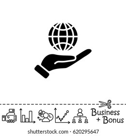 Web icon. Globe in hand.