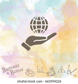 Web icon. Globe in hand.