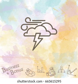 Web icon. Haze (storm). Lightning, clouds and wind. Windy weather