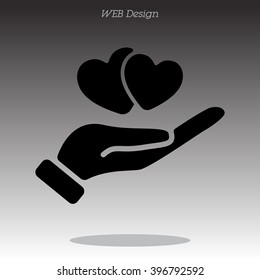 Web icon. Hearts in hand. 