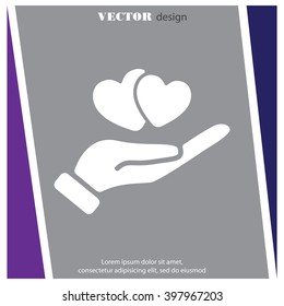 Web icon. Hearts in hand. 