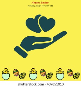 Web icon. Hearts in hand. 