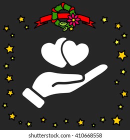 Web icon. Hearts in hand. 