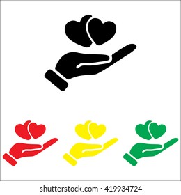 Web icon. Hearts in hand. 
