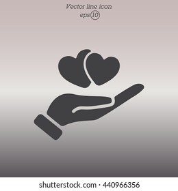 Web icon. Hearts in hand. 
