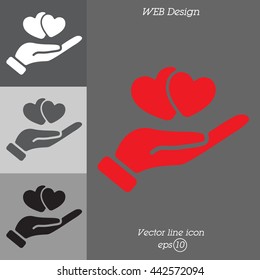 Web icon. Hearts in hand. 