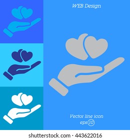 Web icon. Hearts in hand. 