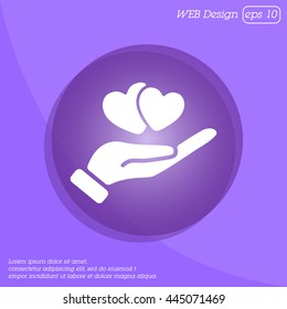 Web icon. Hearts in hand. 