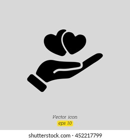 Web icon. Hearts in hand. 