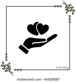 Web icon. Hearts in hand. 
