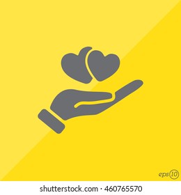 Web icon. Hearts in hand. 