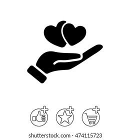 Web icon. Hearts in hand. 