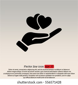 Web icon. Hearts in hand. 