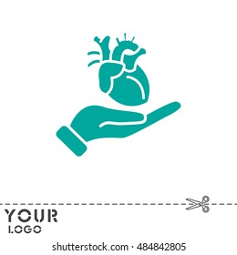 Web icon. Human heart in hand