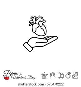 Web icon. Human heart in hand