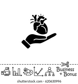 Web icon. Human heart in hand