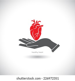 Web icon, the human heart in his hand.