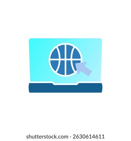web icon, laptop, computer with globe and cursor arrow, simple flat style, illustration, logo sign symbol pictogram template, for ui or ux isolated on white for mobile app, editable
