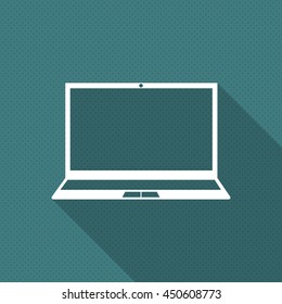  Web icon laptop with long diagonal shadow, halftone effect, vector illustration.