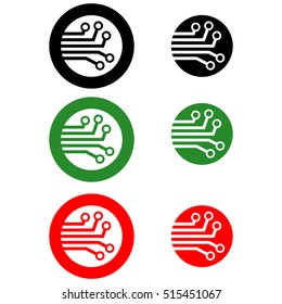Web icon logo printed circuit board. Flat design. Set.