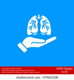 Web icon. Lungs in hand