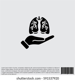 Web icon. Lungs in hand