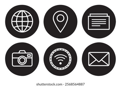 Web Icon, Map Icon, Menu, Camera, Wi-Fi Icon, Email Icon