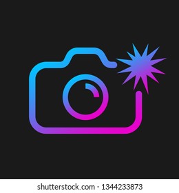 Web icon of modern line art camera. Camera with flash. Digital application pictogram. Vector Illustration. EPS 10