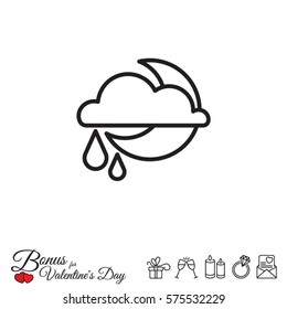 Web icon. Moon, clouds and rain. Night rain