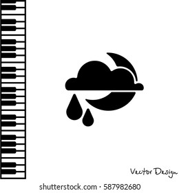 Web icon. Moon, clouds and rain. Night rain
