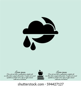 Web icon. Moon, clouds and rain. Night rain