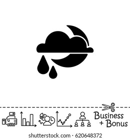 Web icon. Moon, clouds and rain. Night rain