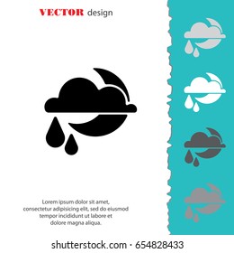 Web icon. Moon, clouds and rain. Night rain