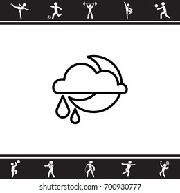 Web icon. Moon, clouds and rain. Night rain