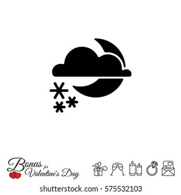 Web icon. Moon, clouds and snow. Night snow