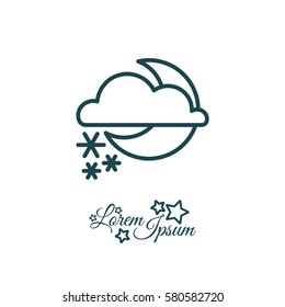 Web icon. Moon, clouds and snow. Night snow